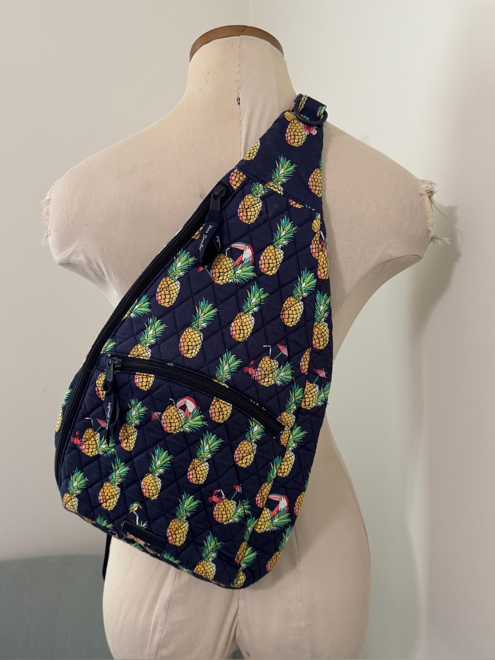 Vera Bradley Navy Quilted Pineapple Toucan Sling Bag Backpack